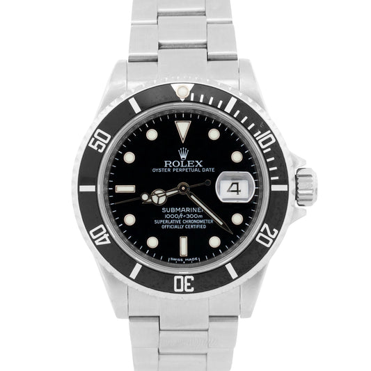 Rolex Submariner Date 16610 Rehaut No-Holes Black Stainless Steel 40mm Watch Box