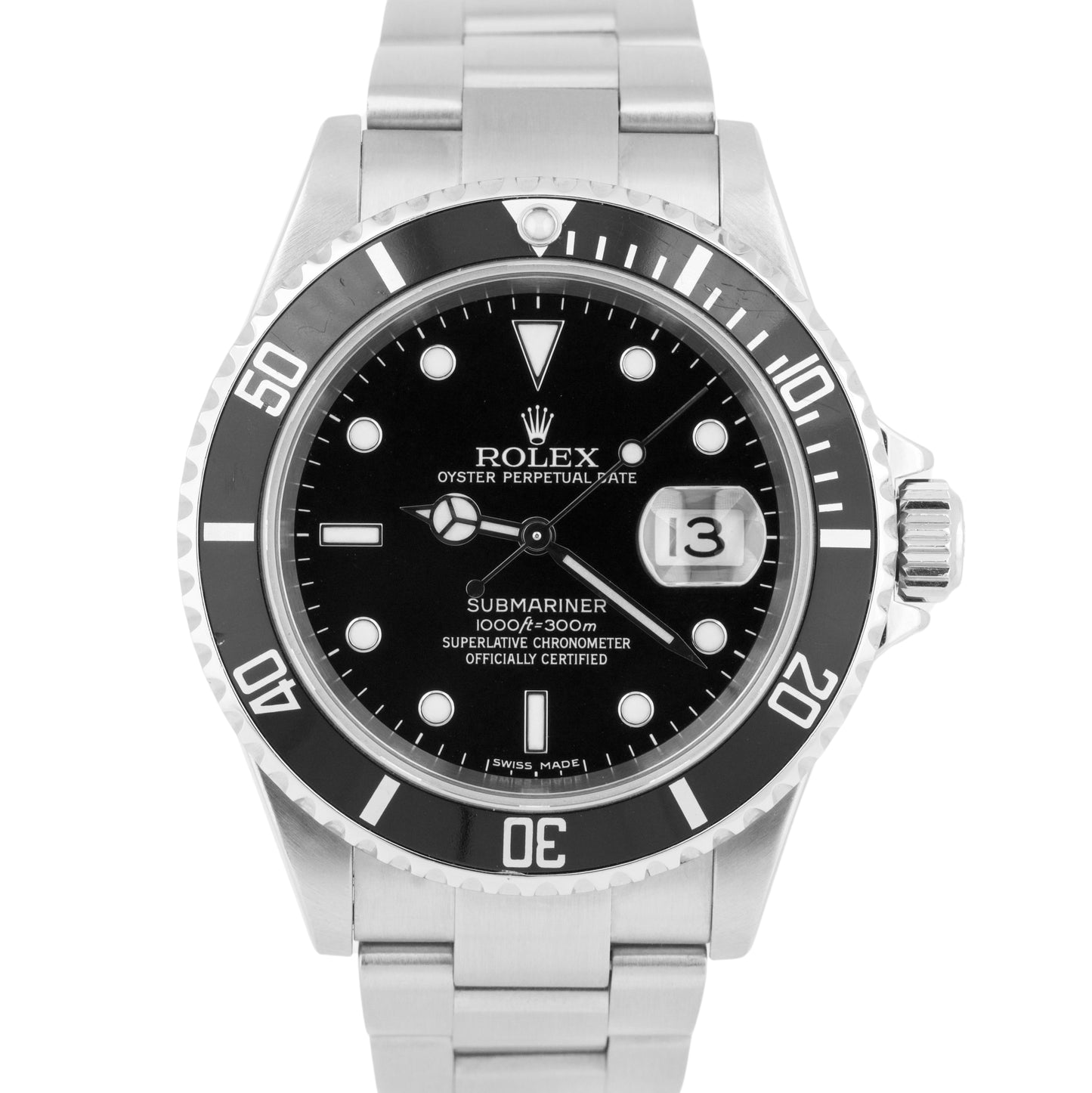 Rolex Submariner Date 40mm Stainless Steel Oyster NO-HOLES Black Watch 16610