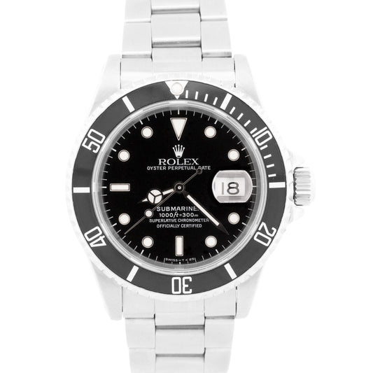 1991 Rolex Submariner Date BLACK Stainless Steel 40mm Oyster Dive Watch 16610