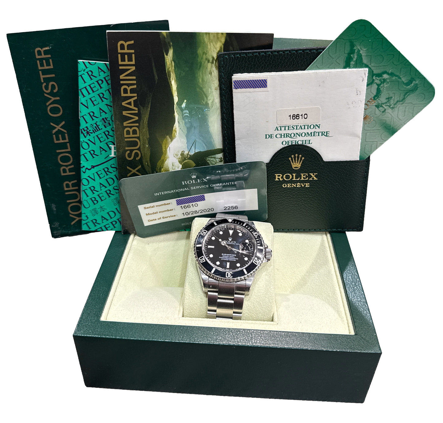 UNPOLISHED 2020 RSC PAPERS Rolex Submariner Date BLACK Steel 40mm 16610 BOX