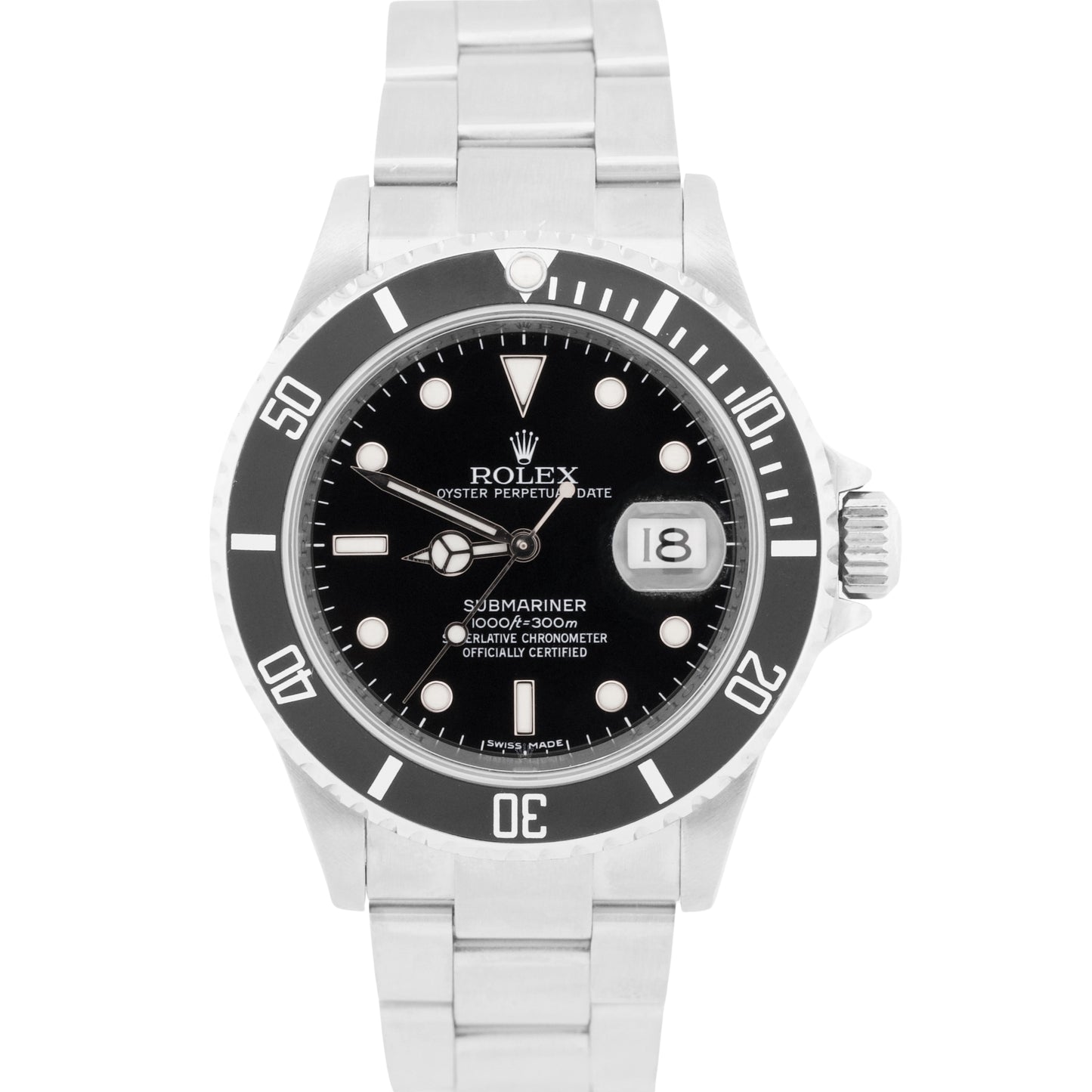 Rolex Submariner Date NO-HOLES Stainless Steel Black REHAUT 40mm 16610T Watch