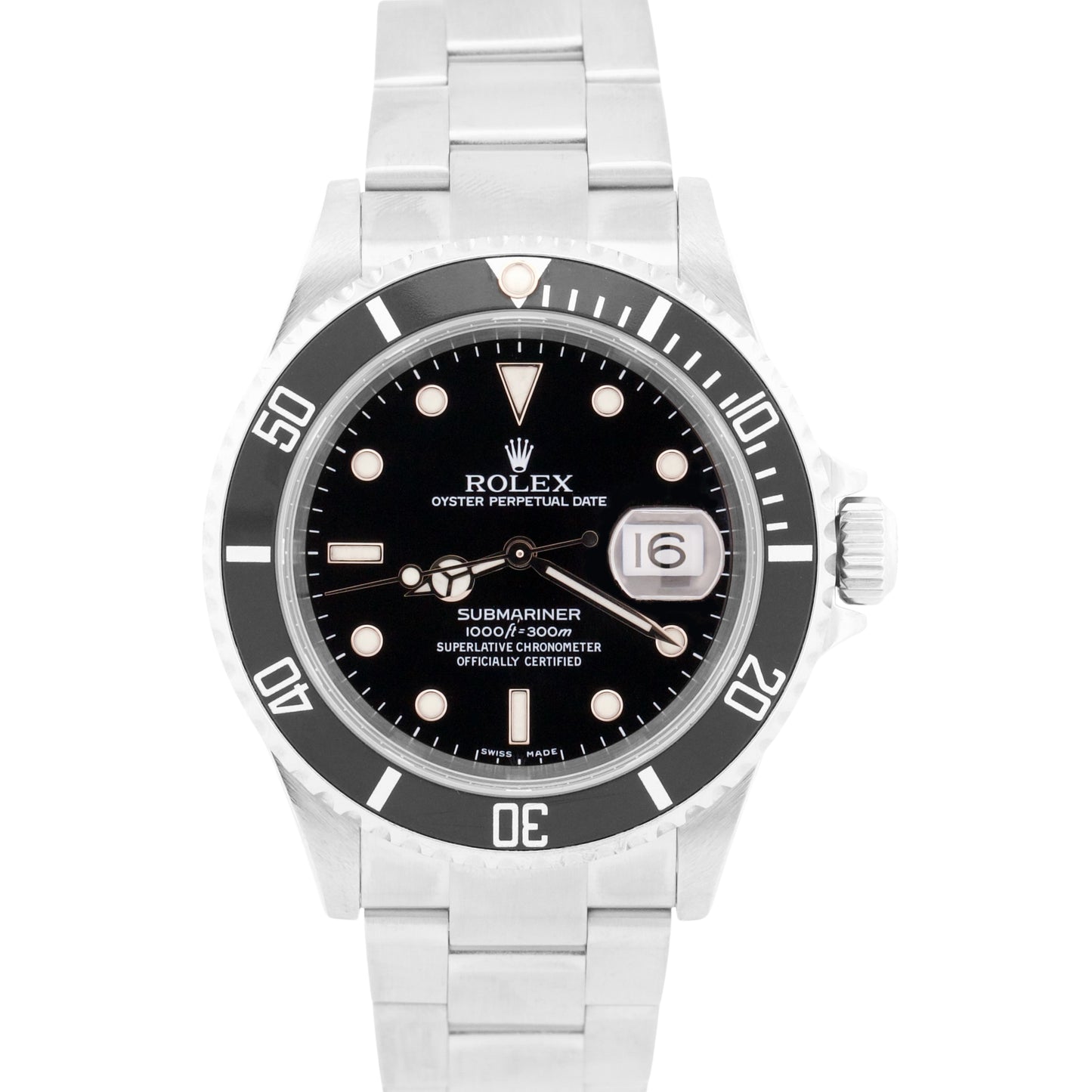 Rolex Submariner Date BLACK Stainless Steel 40mm NO-HOLES Oyster Watch 16610 T