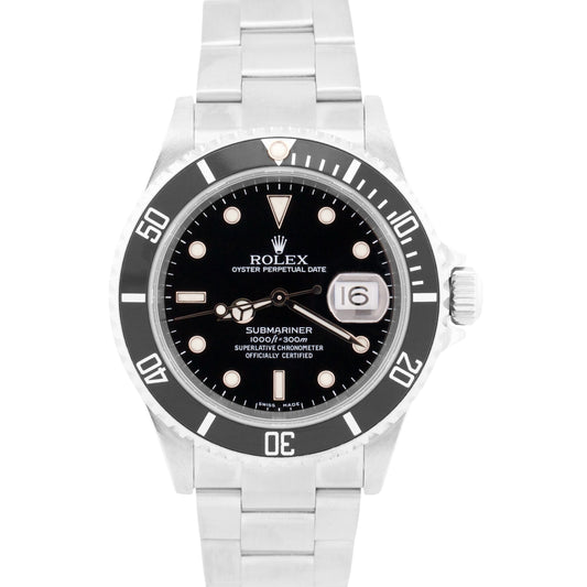 Rolex Submariner Date BLACK Stainless Steel 40mm NO-HOLES Oyster Watch 16610 T