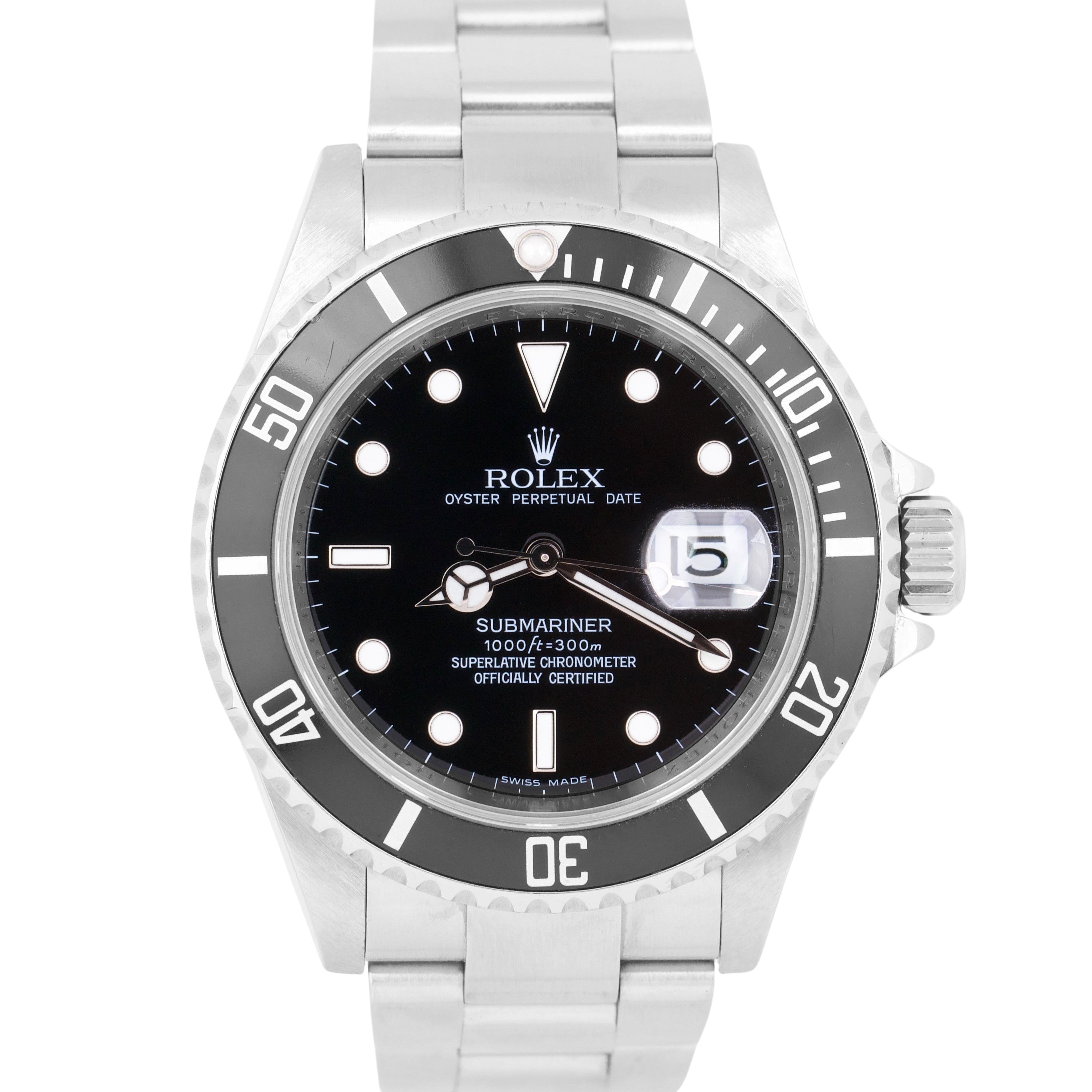 Rolex Submariner Date REHAUT 16610 T NO HOLES Stainless Steel 40mm