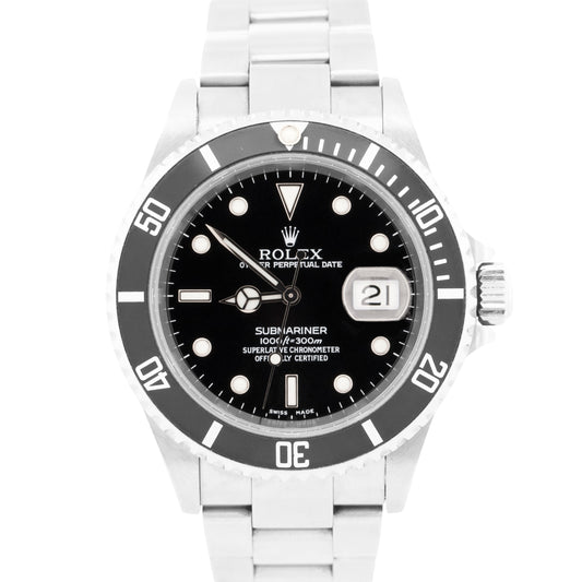 UNPOLISHED Rolex Submariner Date BLACK Stainless Steel 40mm Oyster Watch 16610