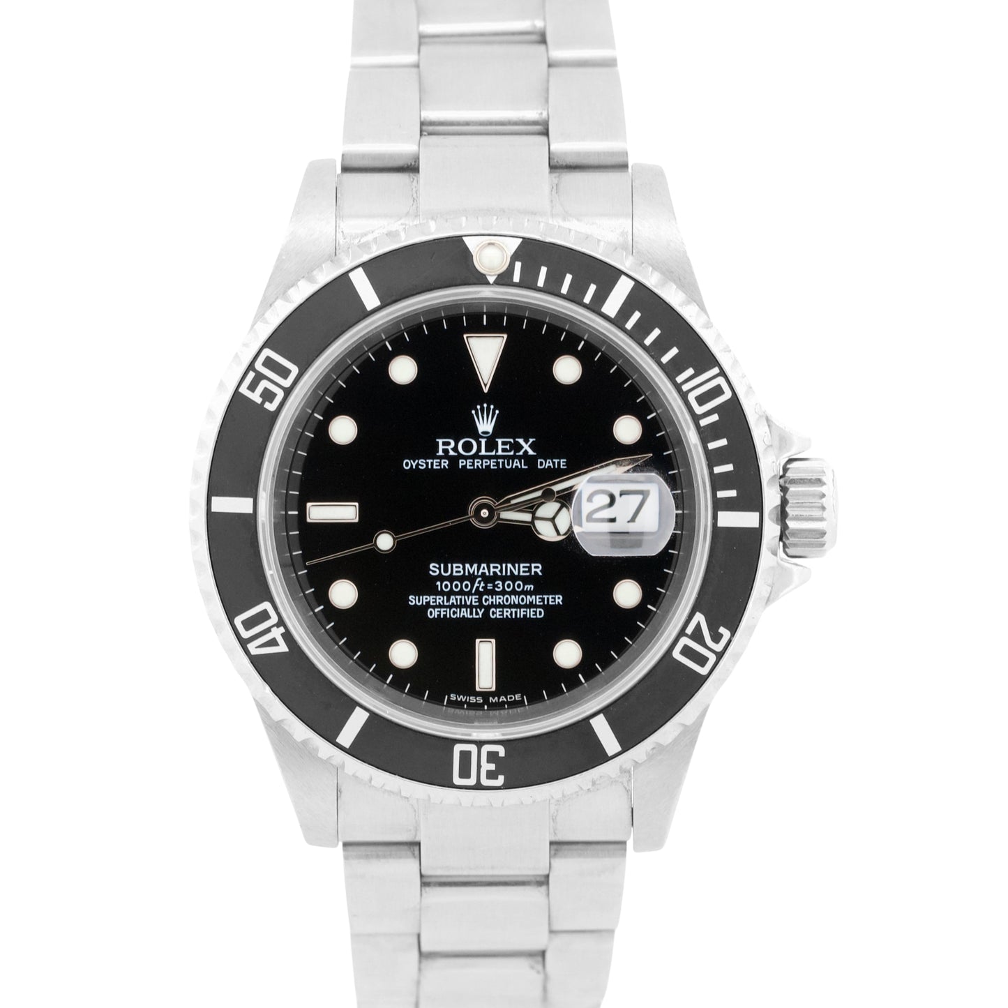 Rolex Submariner Date BLACK NO-HOLES Stainless Steel Dive 40mm 16610 Watch