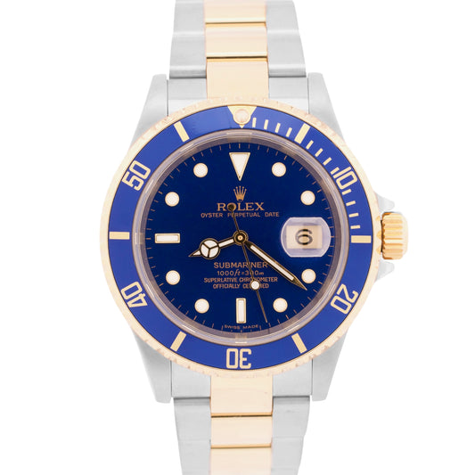 MINT PAPERS Rolex Submariner Date 40mm BLUE Two-Tone Steel 18K GOLD 16613 BOX