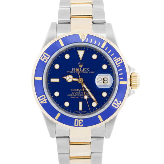 Rolex Submariner Date BLUE 40mm 18K GOLD BUCKLE Stainless Steel 16613 Watch