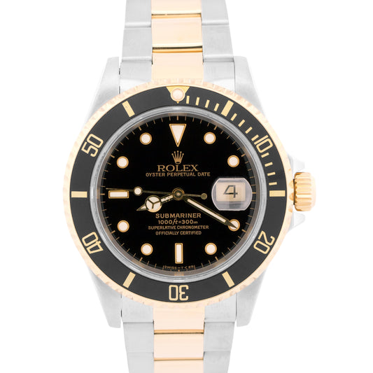 1993 Rolex Submariner Date 40mm BLACK 18K Yellow Gold Stainless Steel 16613