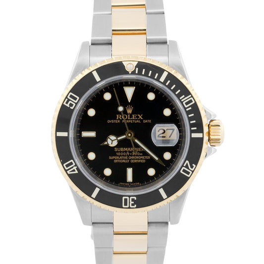 2008 Rolex Submariner Date 16613 Black 18K Steel No-Holes Rehaut 40mm Box Papers
