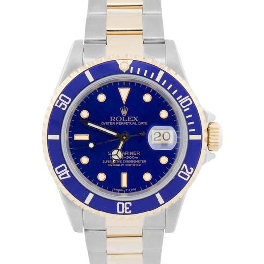 1988 Rolex Submariner Date 16613 Blue Two-Tone 18K Yellow Gold Steel 40mm Watch