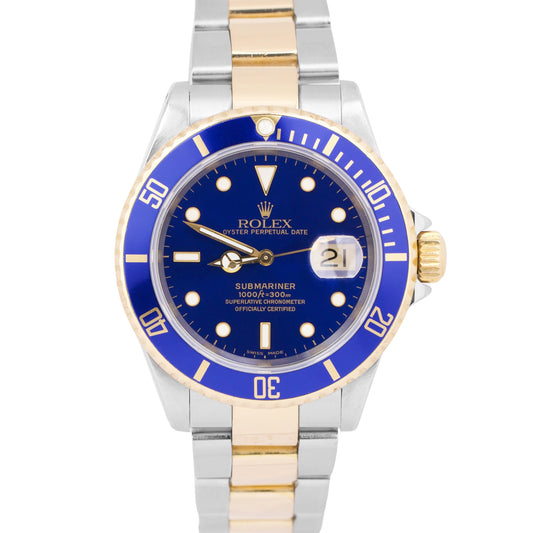 Rolex Submariner Date 40mm Blue Two-Tone GOLD BUCKLE 18K Stainless Steel 16613