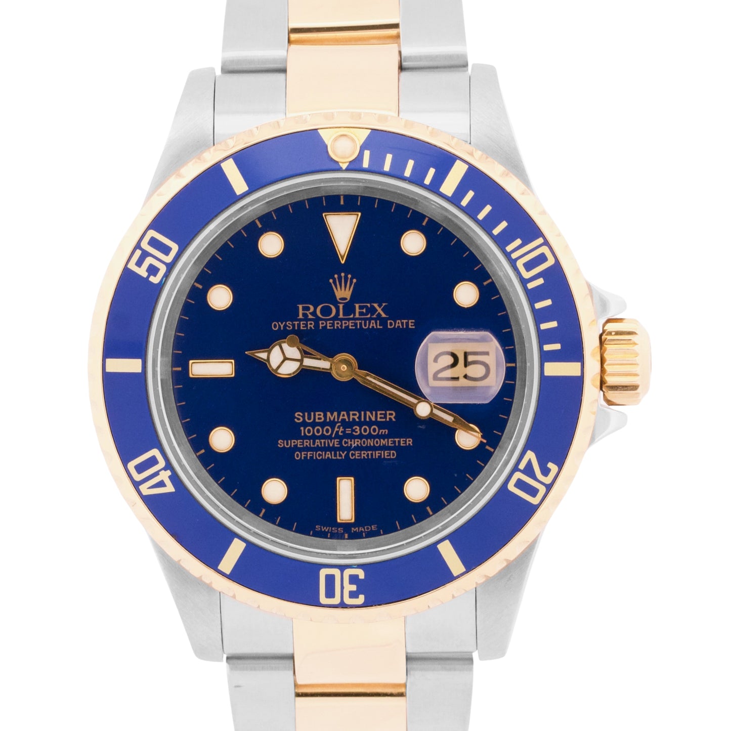 Rolex Submariner Date BLUE Two-Tone 18K GOLD BUCKLE Steel 40mm 16613 Watch