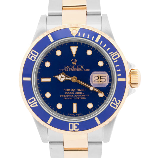 Rolex Submariner Date BLUE Two-Tone 18K GOLD BUCKLE Steel 40mm 16613 Watch