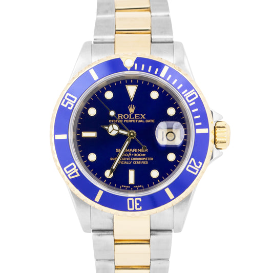 PAPERS Rolex Submariner Date 40mm Blue Two-Tone 18K Yellow Gold Steel 16613 BOX