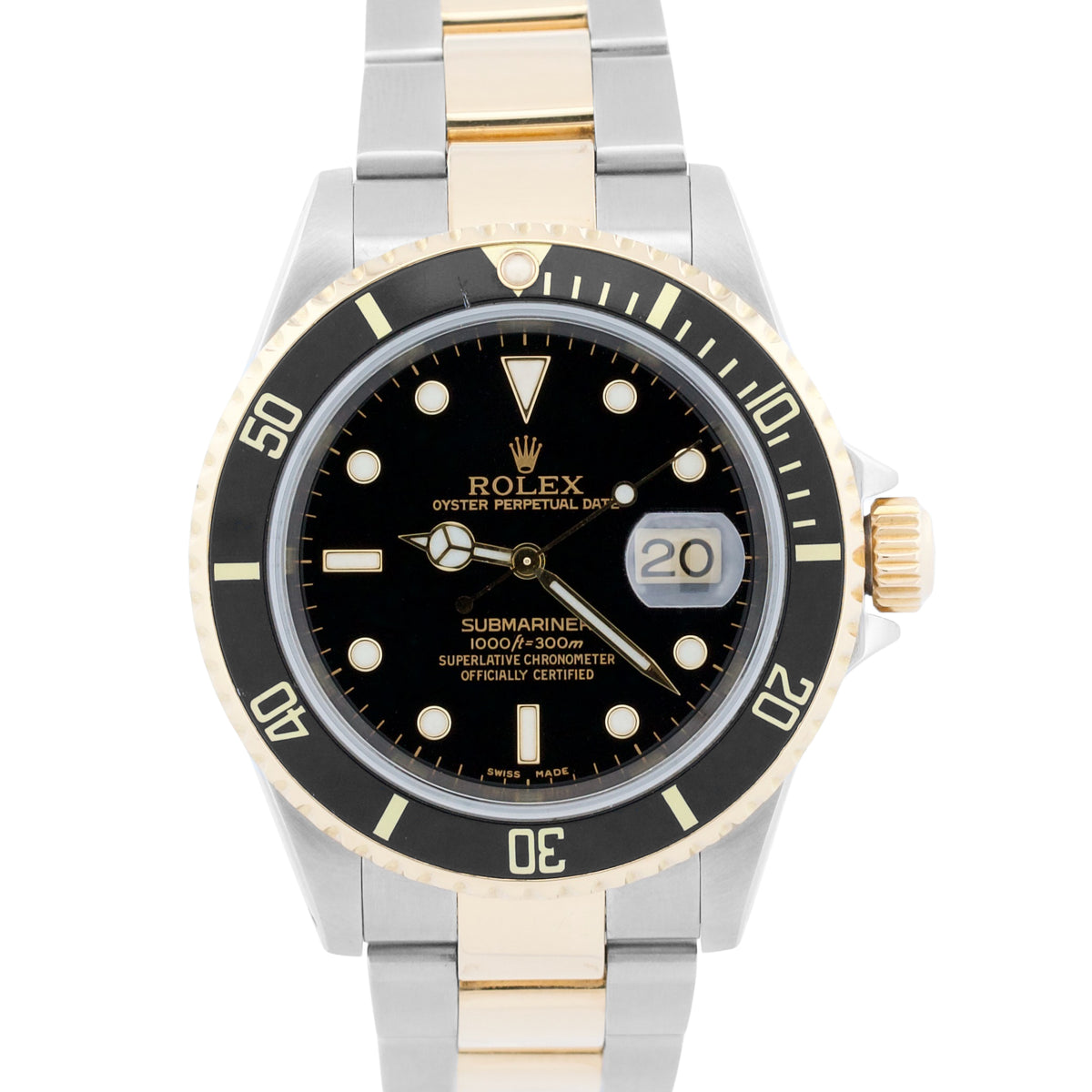 2000 Rolex Submariner Date 16613 Black 18K Yellow Gold Two-Tone Steel 40mm Watch