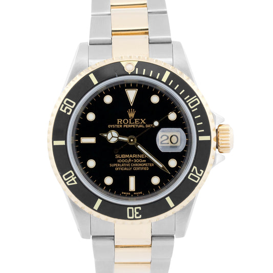 2000 Rolex Submariner Date 16613 Black 18K Yellow Gold Two-Tone Steel 40mm Watch