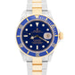 STICKERED Rolex Submariner Date 40mm BLUE 18K Gold Steel REHAUT No-Holes 16613