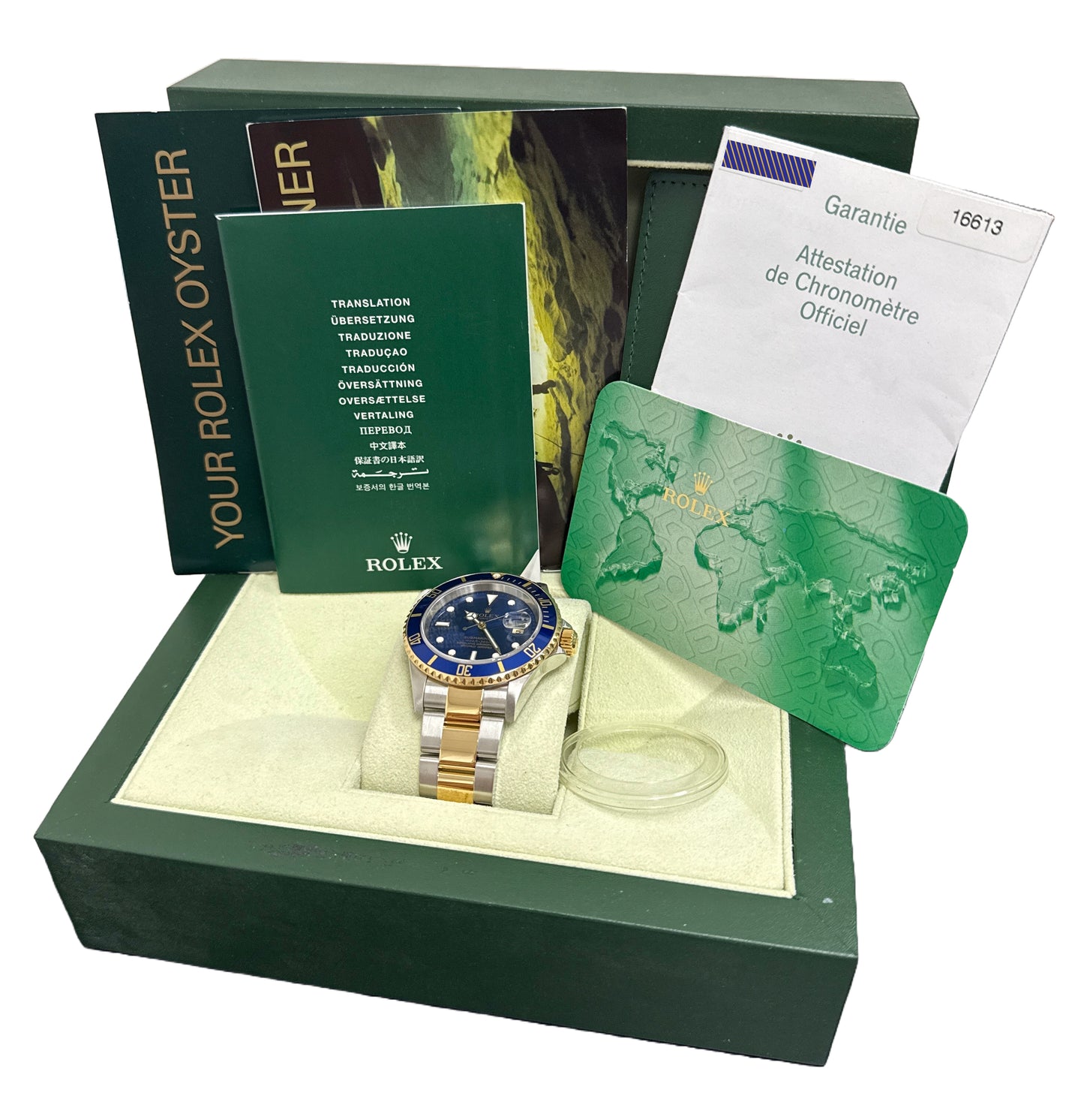 MINT PAPERS Rolex Submariner Date 40mm BLUE Two-Tone Steel 18K GOLD 16613 BOX