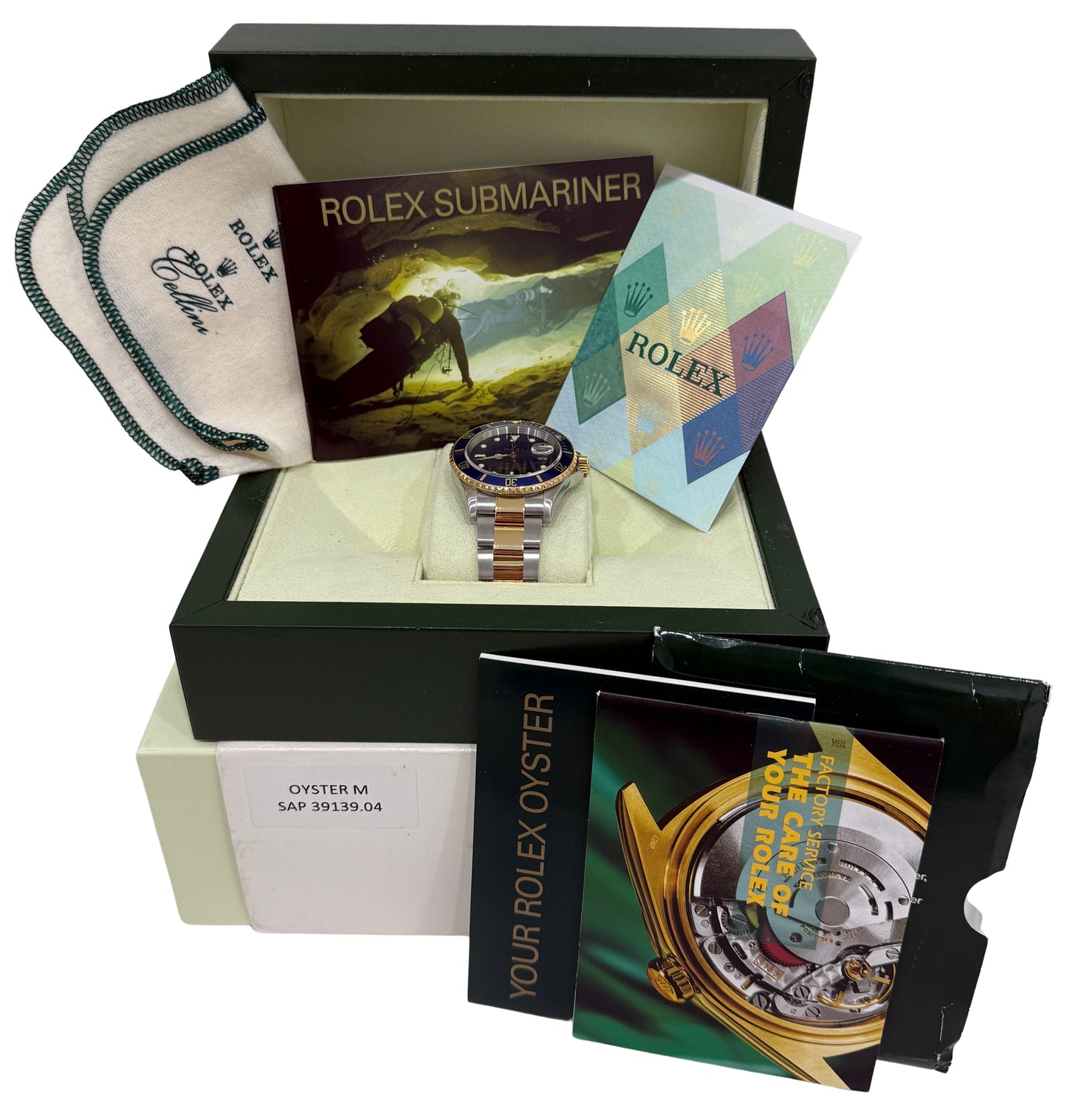 2006 Rolex Submariner Date 16613 Blue Two-Tone 18K No-Holes 40mm Box Papers