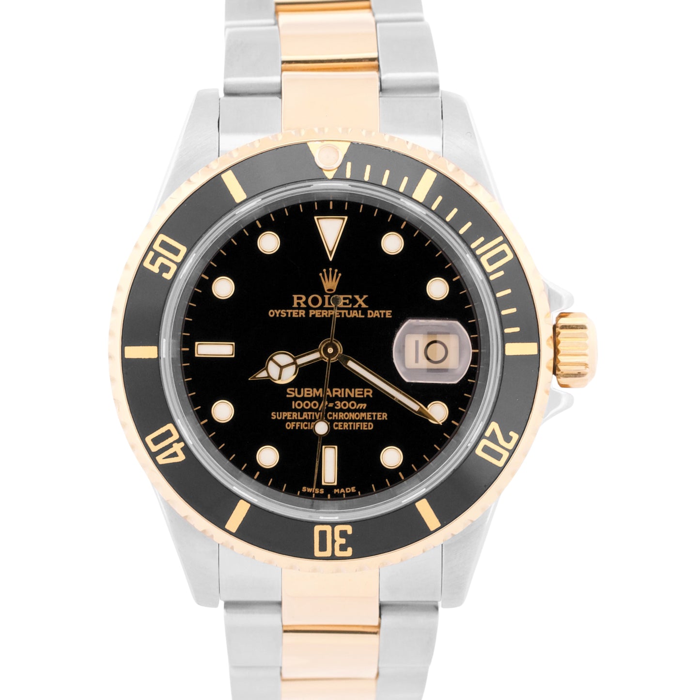 2006 PAPERS Rolex Submariner 40mm Black NO-HOLES 18K Steel Gold Watch 16613 BOX