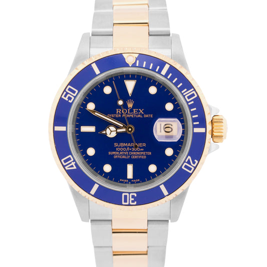 Rolex Submariner Date 40mm BLUE Two-Tone 18K Yellow Gold GOLD BUCKLE 16613