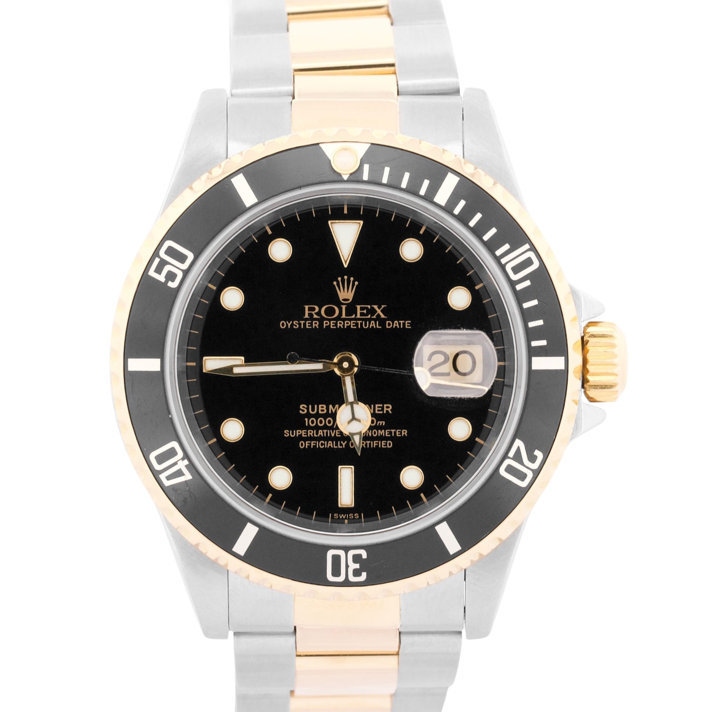 1999 Rolex Submariner Date 40mm BLACK 18K Yellow Gold SWISS ONLY Steel 16613