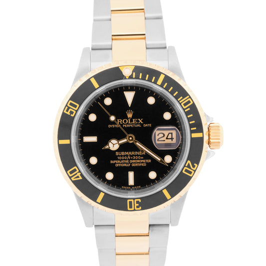 2017 RSC Rolex Submariner Date 40mm BLACK 18K Yellow Gold NO-HOLES Steel 16613