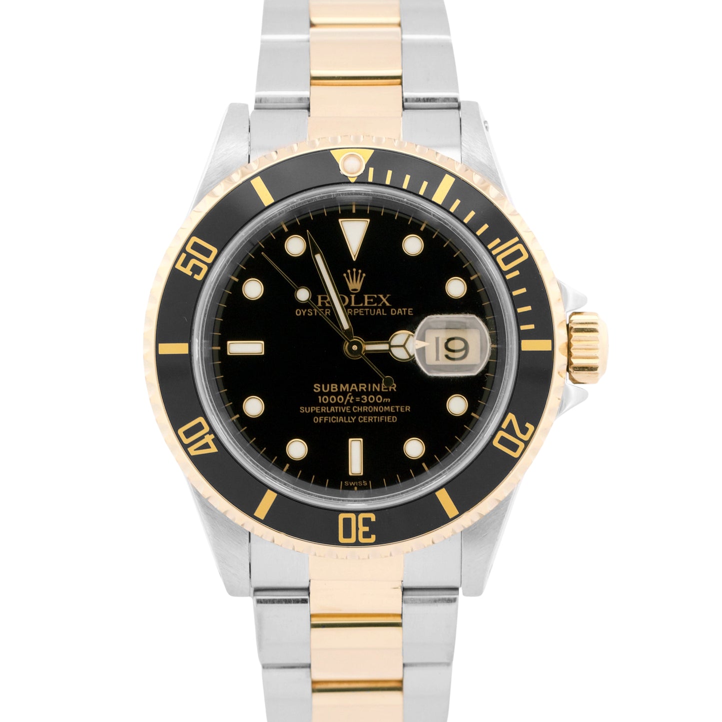 PAPERS Rolex Submariner Date Black SWISS ONLY 40mm Stainless 18K Gold 16613 BOX