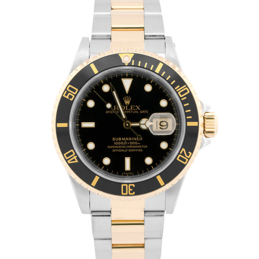 PAPERS Rolex Submariner Date Black SWISS ONLY 40mm Stainless 18K Gold 16613 BOX