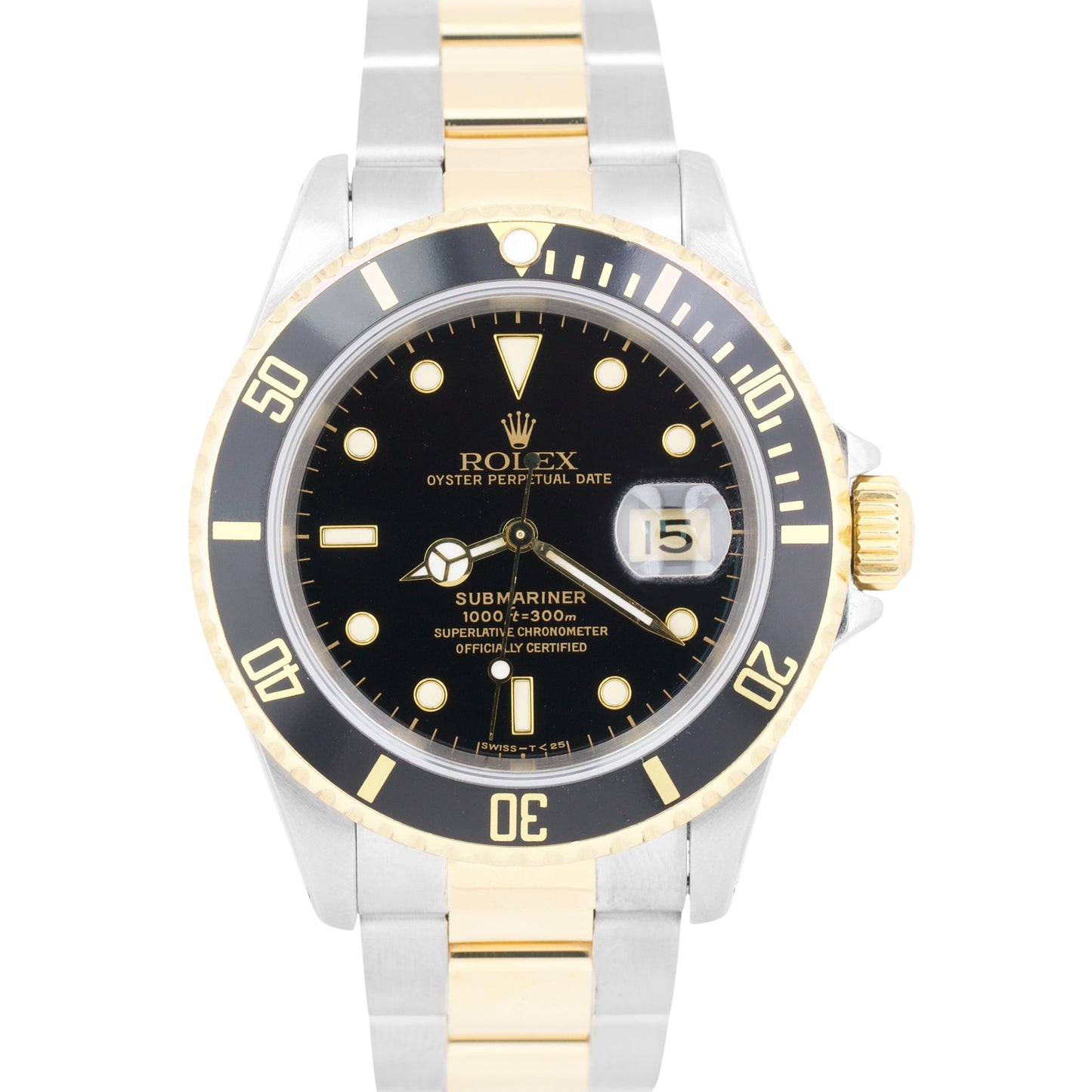 Rolex Submariner Date BLACK 18K Yellow Gold SEL Stainless Steel 40mm Watch 16613