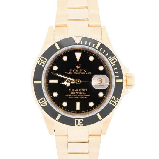 MINT 1991 Rolex Submariner Date 18K Yellow Gold BLACK 40mm Oyster 16618 Watch