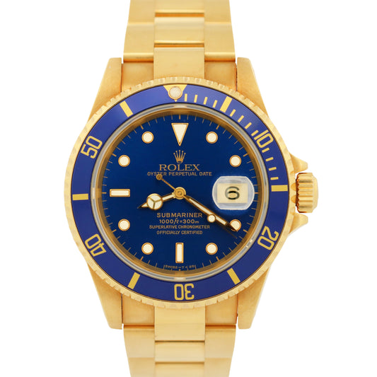 UNPOLISHED 1993 Rolex Submariner Date 18K Yellow Gold BLUE 40mm 16618 Watch