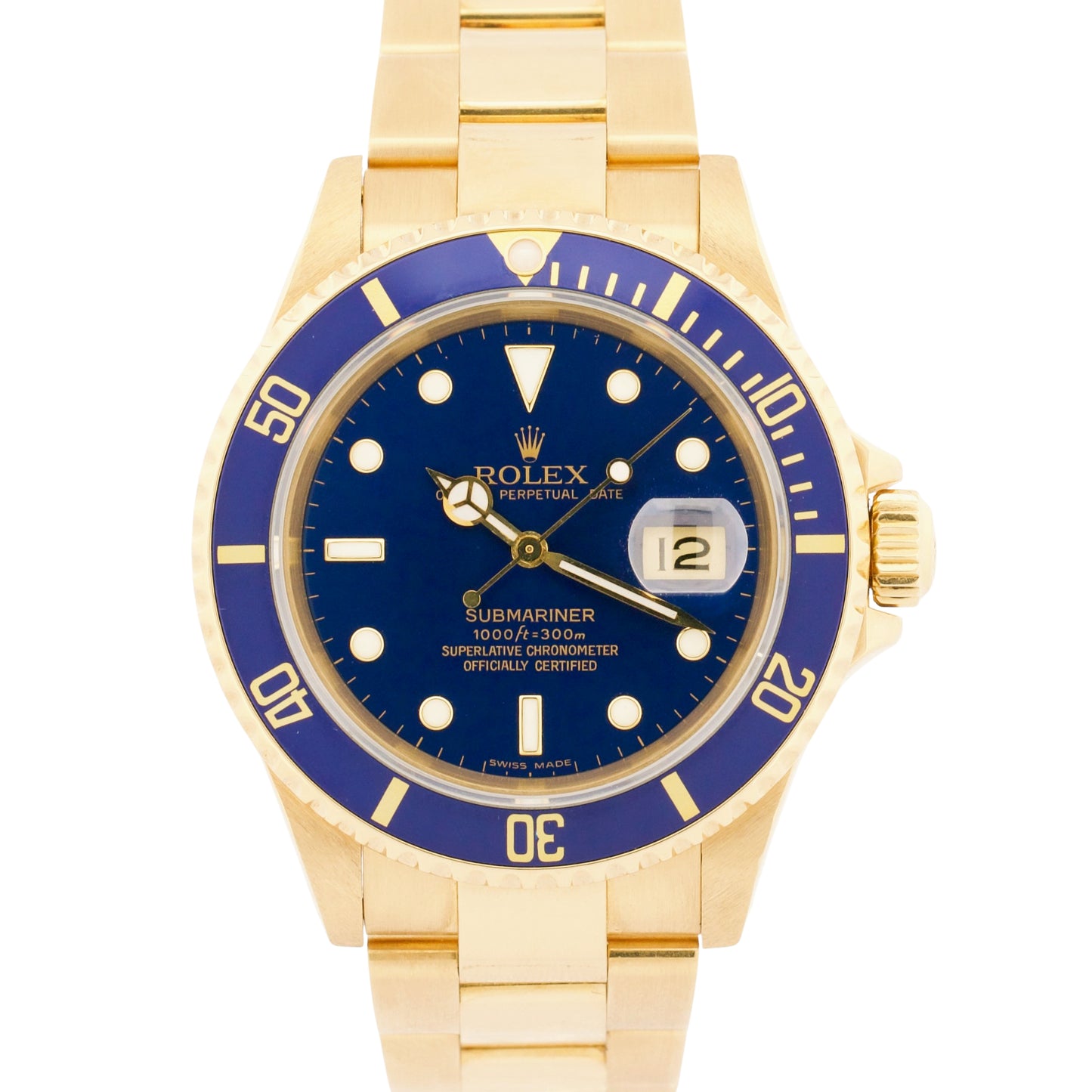 Rolex Submariner Date BLUE 18K Yellow Gold Oyster Automatic 40mm 16618 Watch BOX