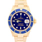 2009 Rolex Submariner Date 16618 Blue Rehaut No-Holes 18K Gold 40mm Box Papers