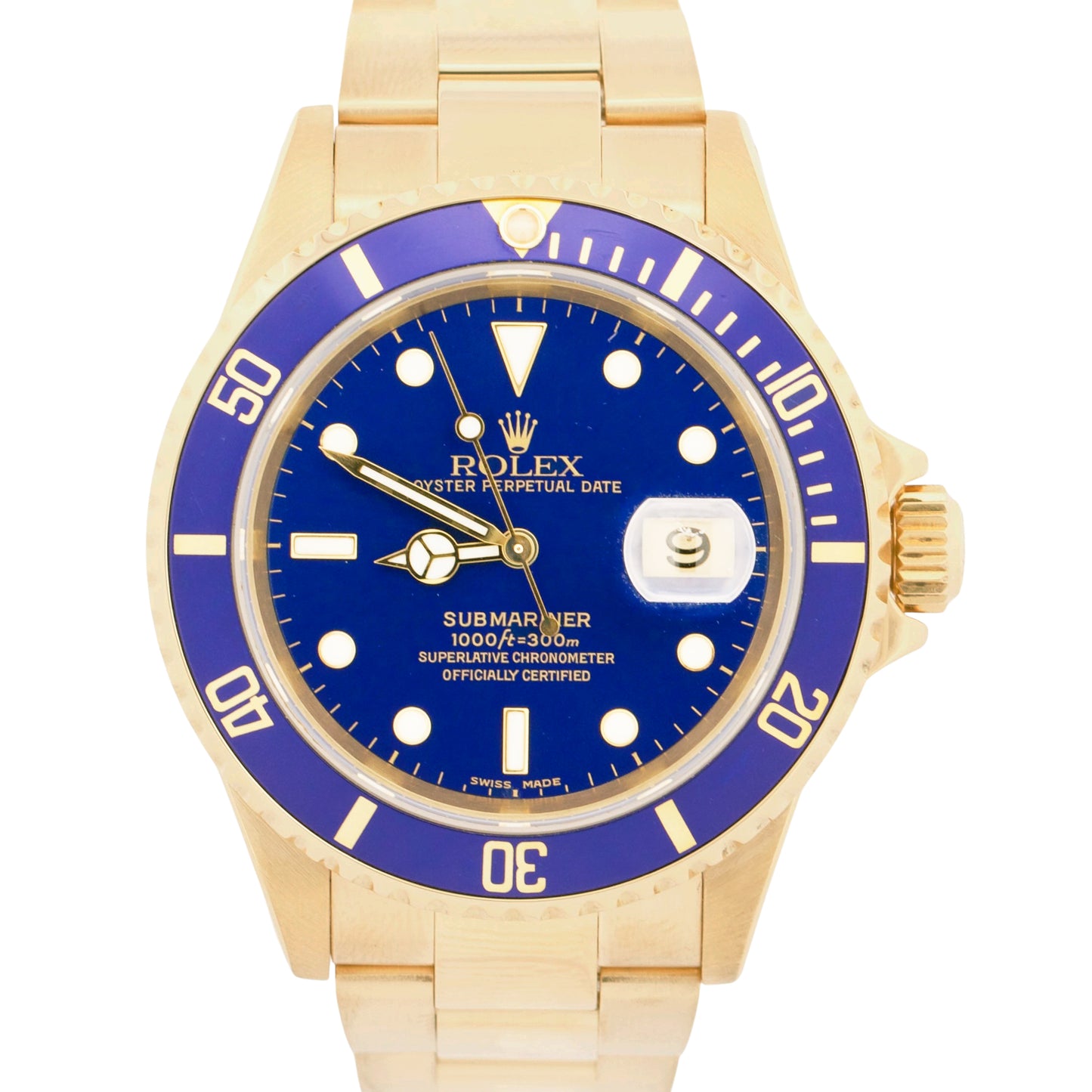 2004 PAPERS Rolex Submariner Date BLUE 18K Yellow Gold 40mm Watch 16618 LB BOX
