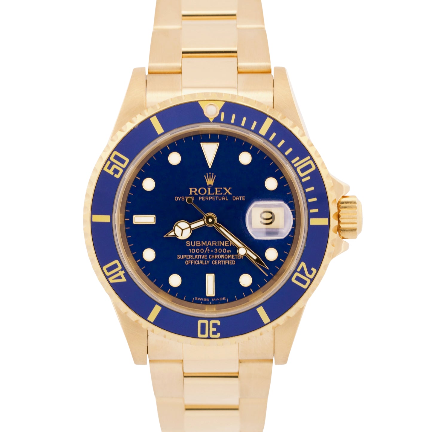 2006 PAPERS Rolex Submariner Date BLUE Yellow Gold 40mm Watch 16618 Watch BOX