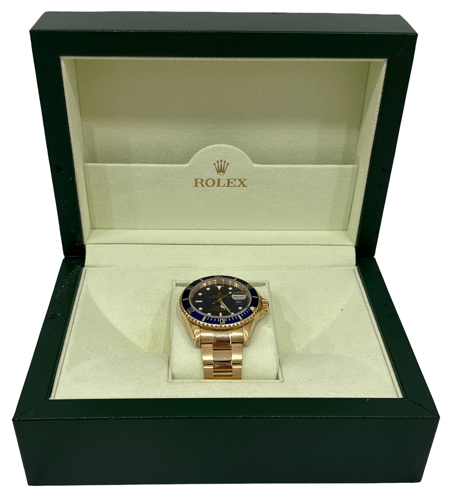 Rolex Submariner Date BLUE 18K Yellow Gold Oyster Automatic 40mm 16618 Watch BOX