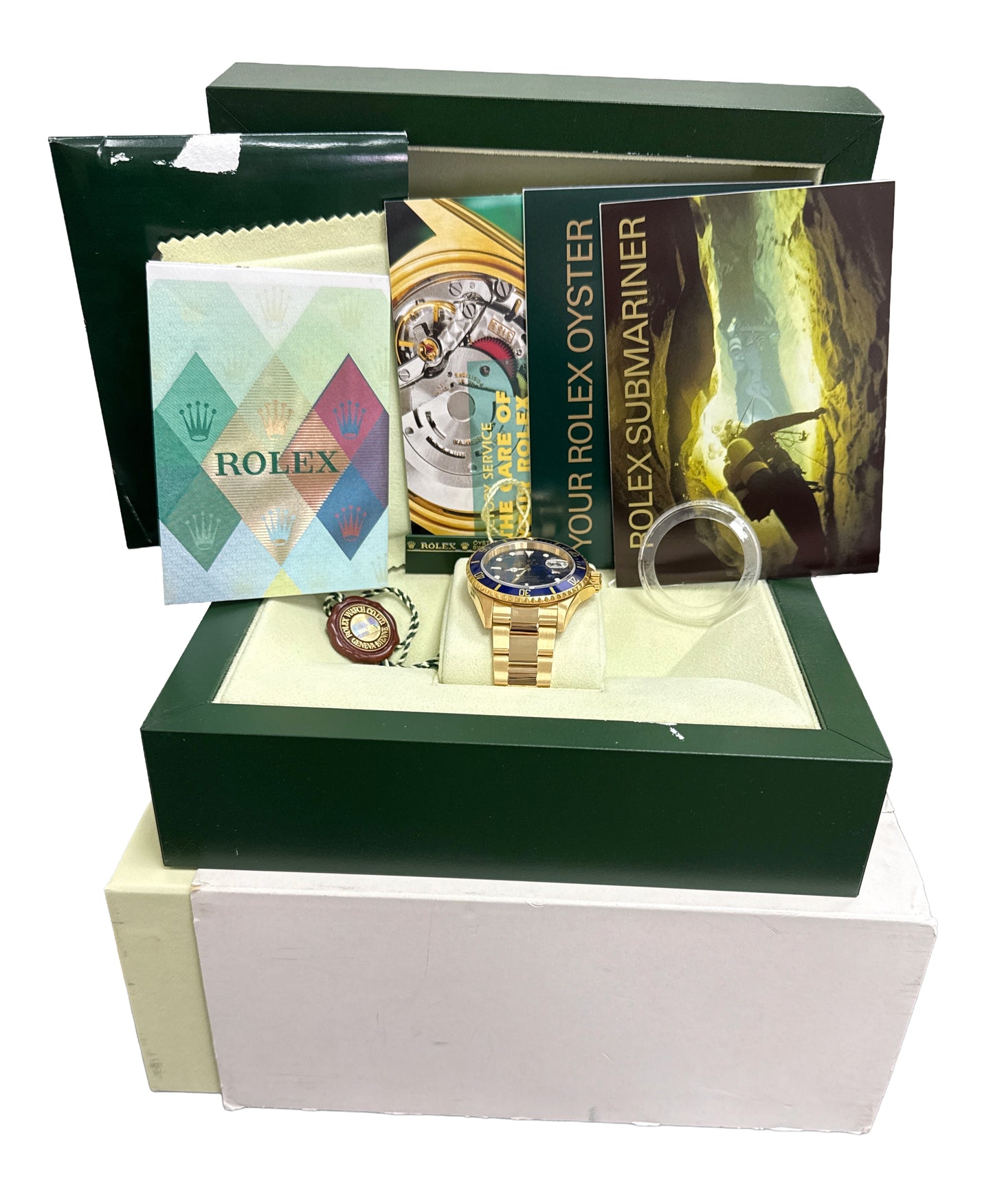 2006 PAPERS Rolex Submariner Date BLUE Yellow Gold 40mm Watch 16618 Watch BOX