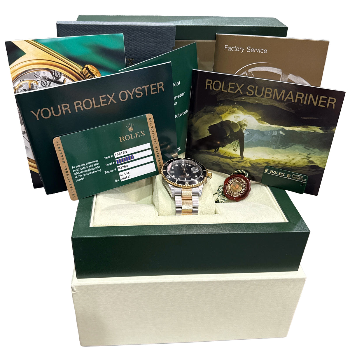 2008 Rolex Submariner Date 16613 Black 18K Steel No-Holes Rehaut 40mm Box Papers