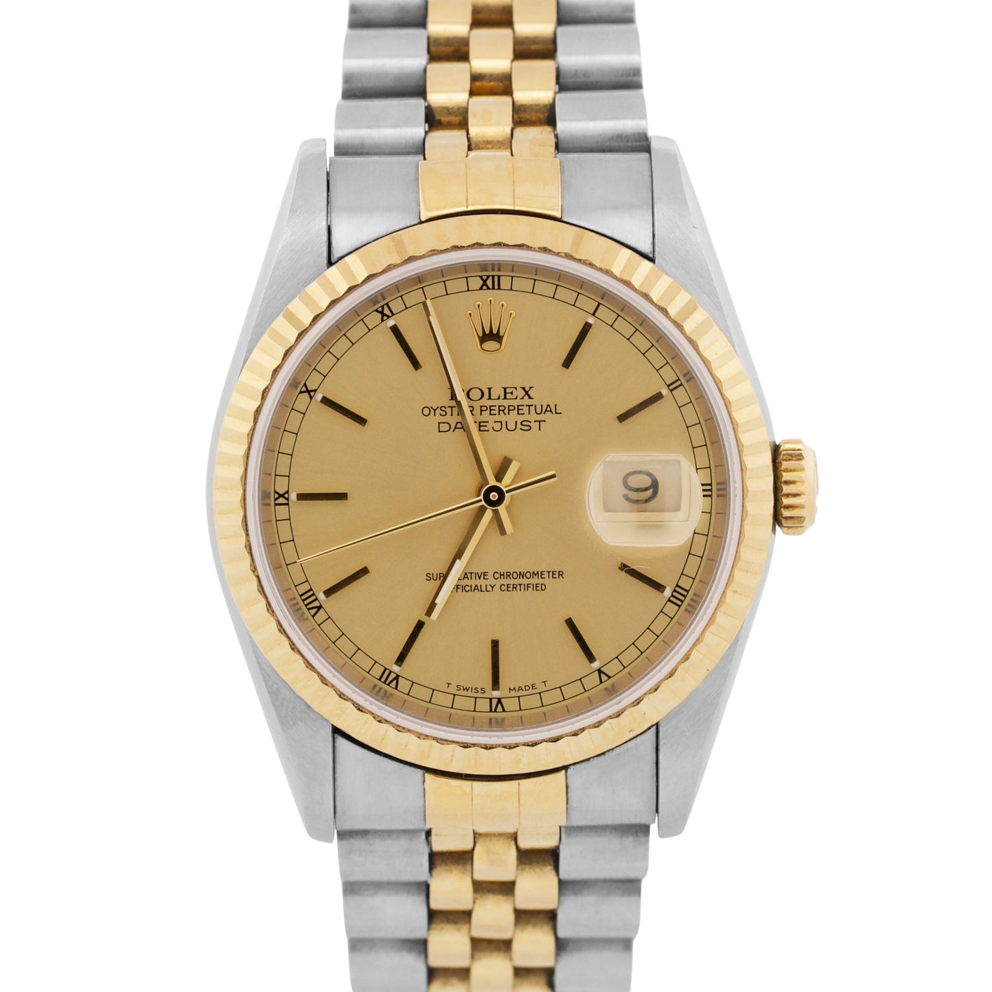 UNPOLISHED PAPERS Rolex DateJust 36mm CHAMPAGNE 18K Gold Steel JUBILEE 16233 BOX