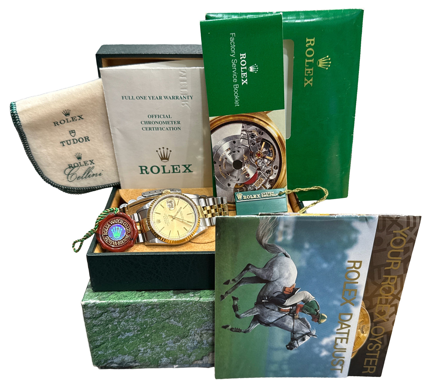 UNPOLISHED PAPERS Rolex DateJust 36mm CHAMPAGNE 18K Gold Steel JUBILEE 16233 BOX