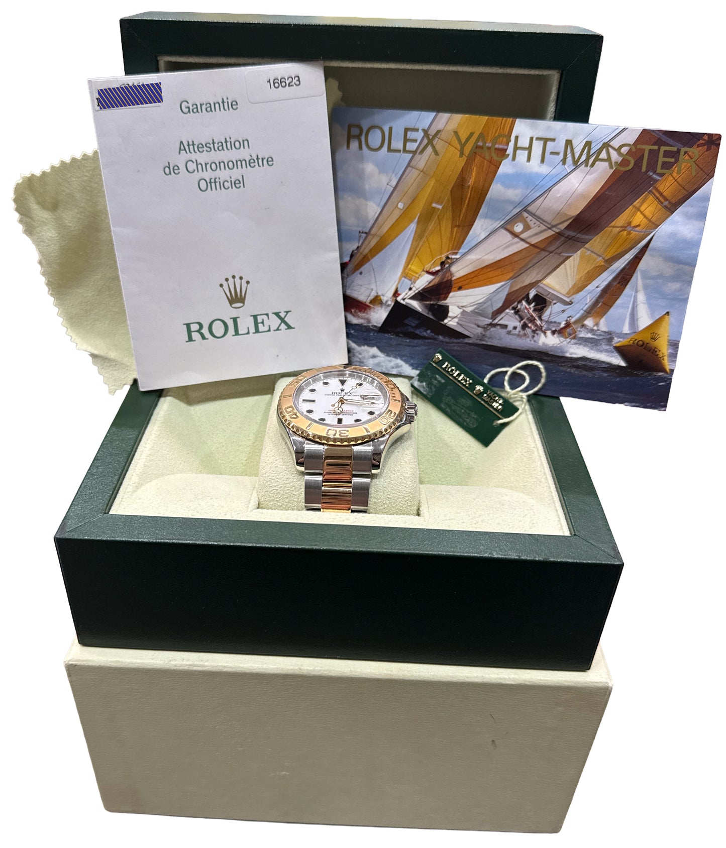 2006 PAPERS Rolex Yacht-Master WHITE Two-Tone 18K Gold 40mm Steel 16623 BOX