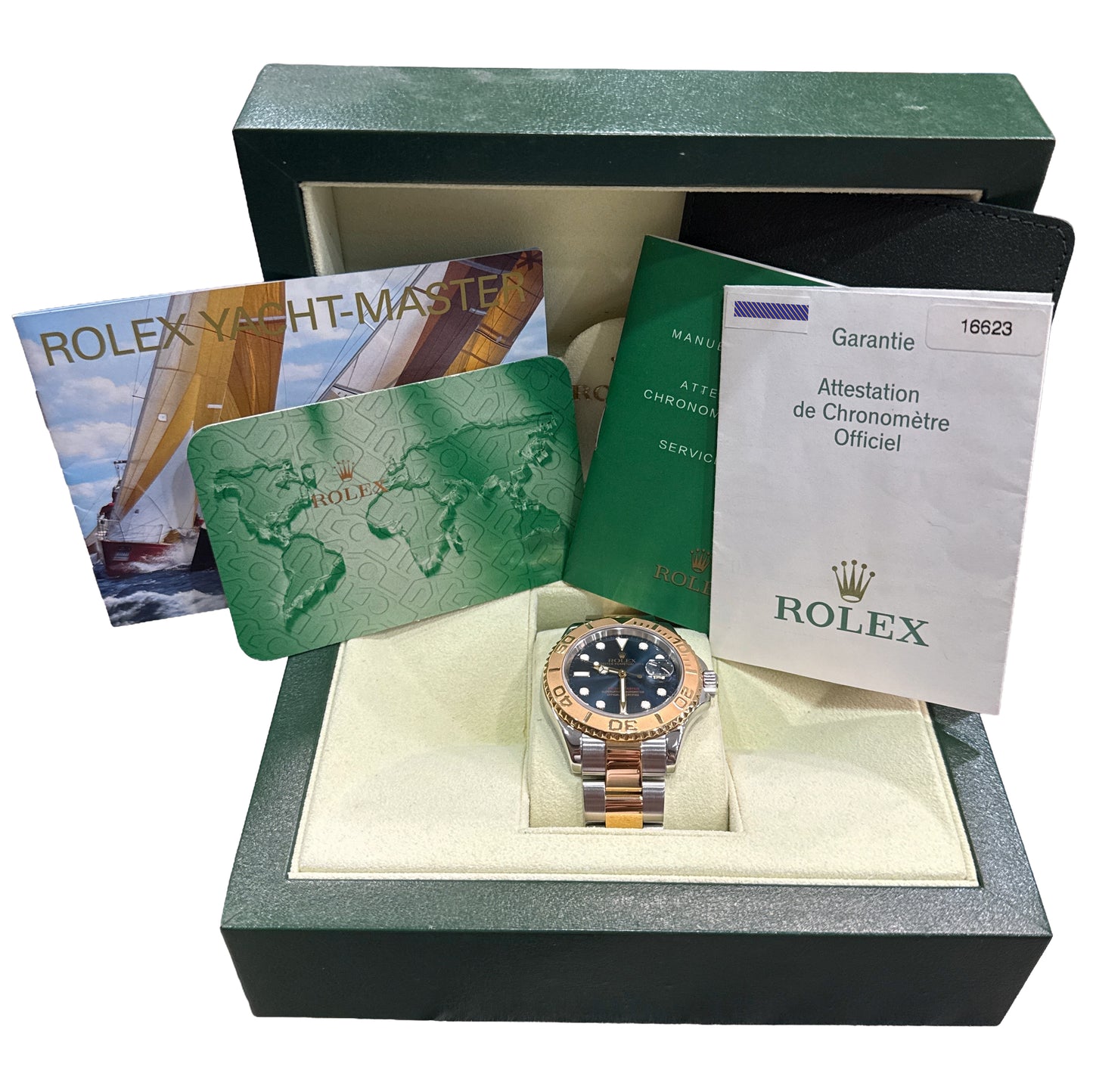 2007 PAPERS Rolex Yacht-Master BLUE 18K Yellow Gold Stainless 40mm 16623 BOX