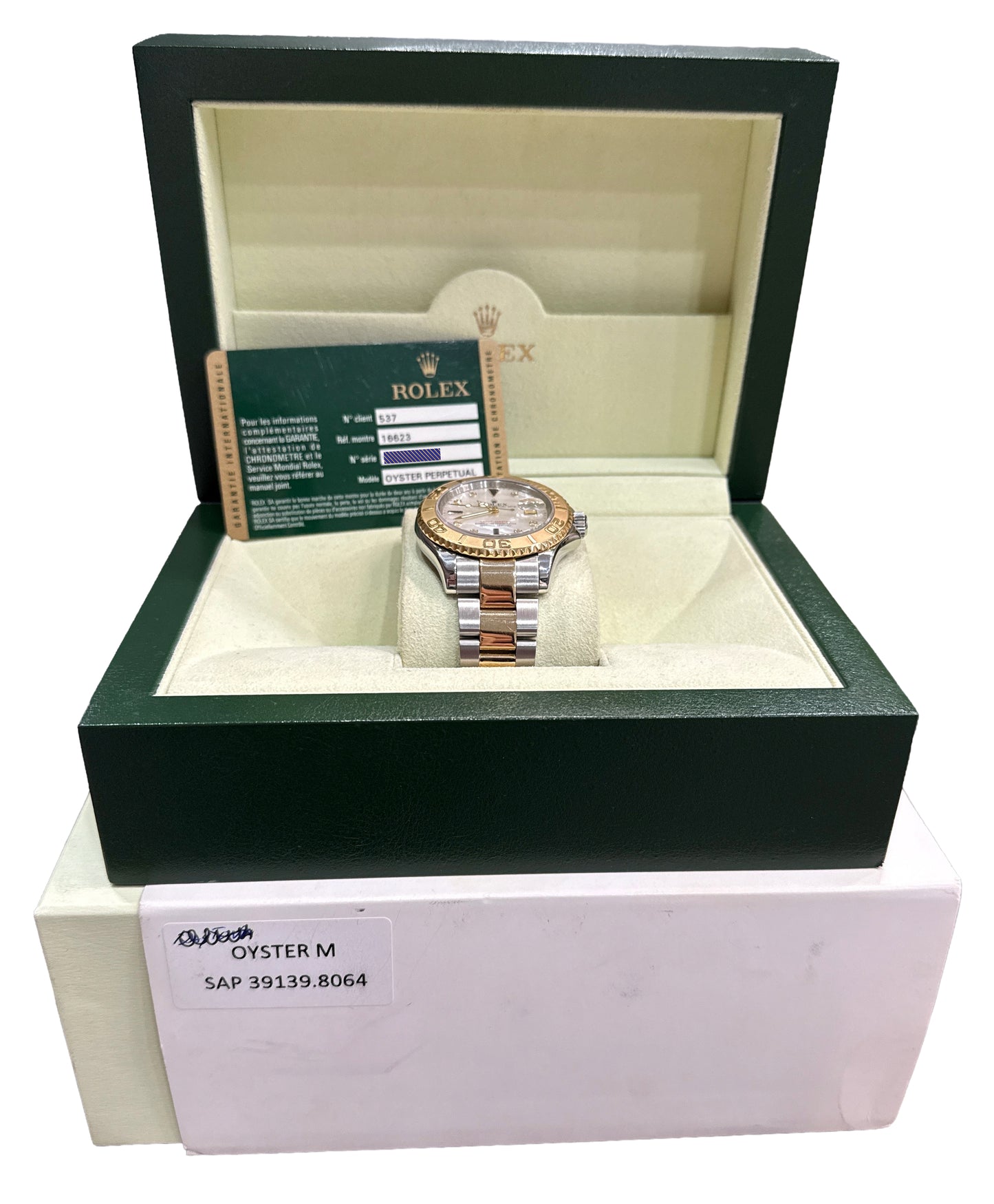 2009 PAPERS Rolex Yacht-Master FACTORY MOP DIAMOND 18K 40mm REHAUT 16623 BOX