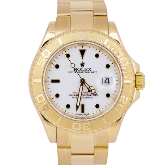 Rolex Yacht-Master 40mm WHITE 18K Yellow Gold NO-HOLES Oyster Watch 16628 BOX