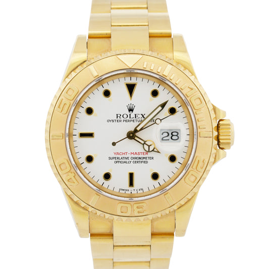 1993 Unpolished Rolex Yacht-Master 16628 White 18K Yellow Gold 40mm Oyster Watch