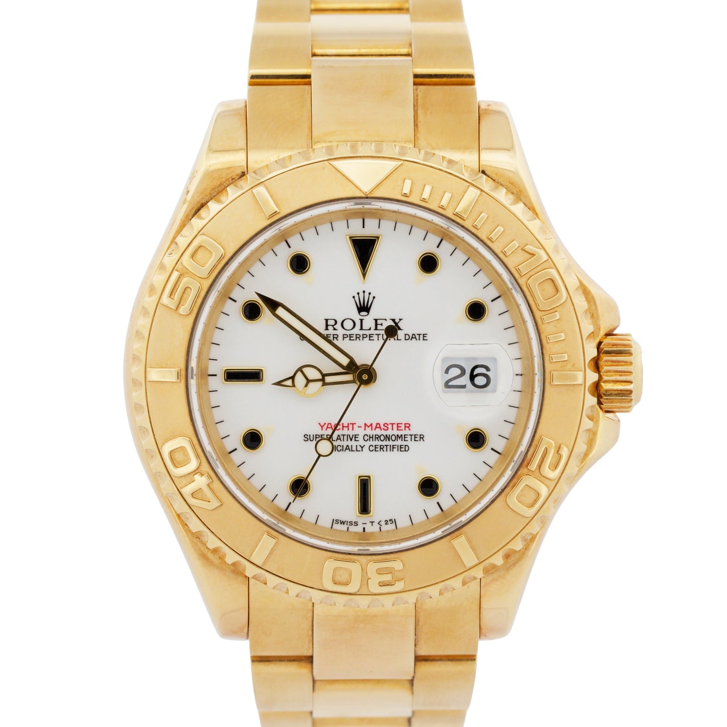 Rolex Yacht-Master 40mm WHITE 18K Yellow Gold Oyster GREEN STICKER Watch 16628