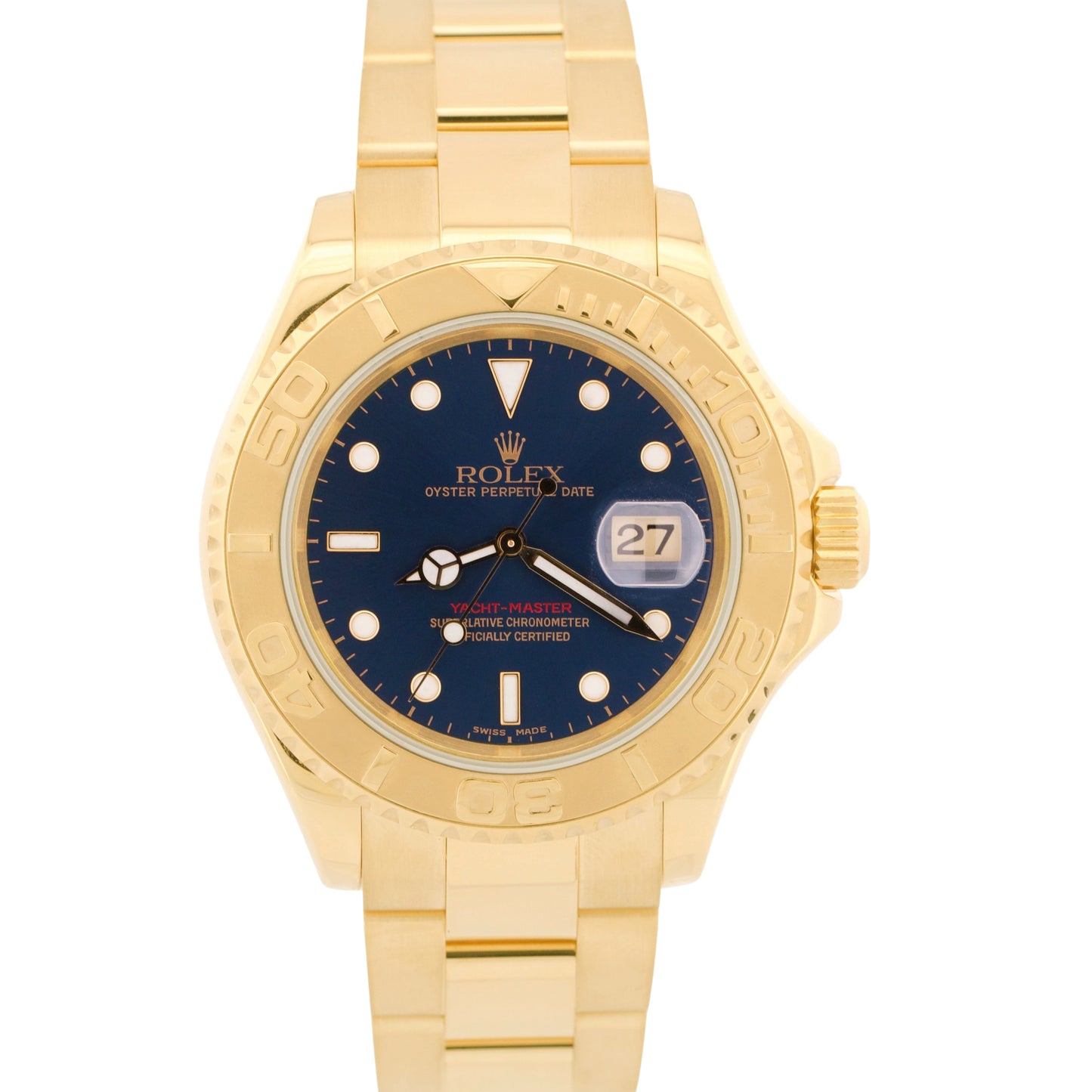 PAPERS Rolex Yacht-Master 40mm BLUE 18K Yellow Gold NO-HOLES Watch 16628 BOX