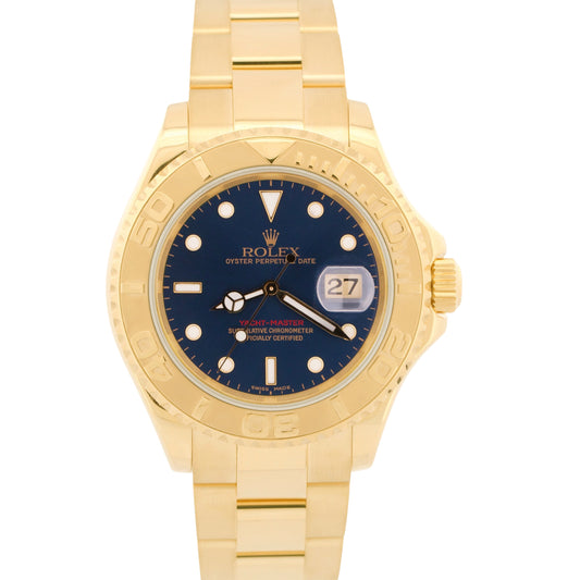 PAPERS Rolex Yacht-Master 40mm BLUE 18K Yellow Gold NO-HOLES Watch 16628 BOX
